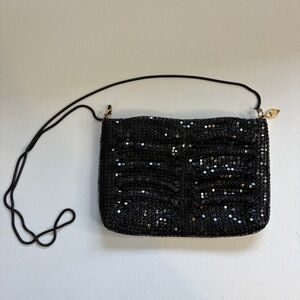 Vintage Black Metallic Metal Mesh Pouch Clutch Handbag Purse Party 90s Prom